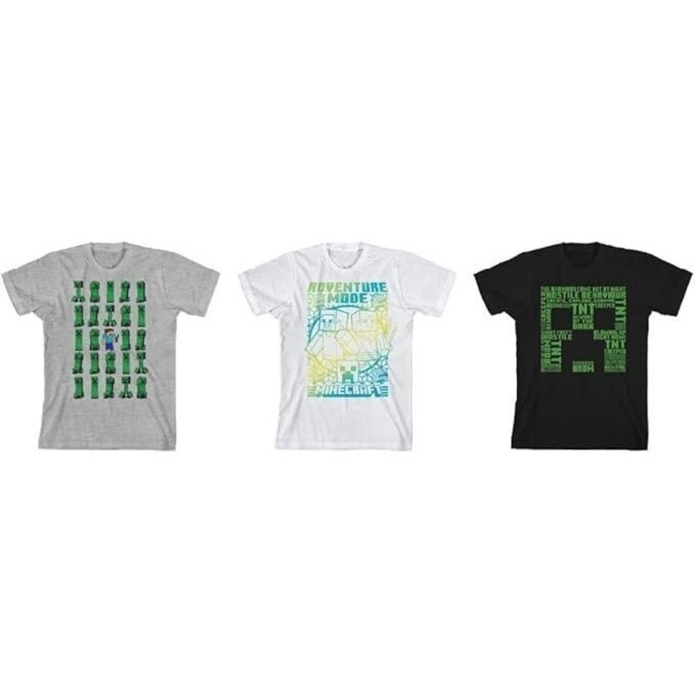 Mojang Boy's 3-Pack Minecraft Boom Survival Mode T-Shirts - Size Large 10/12